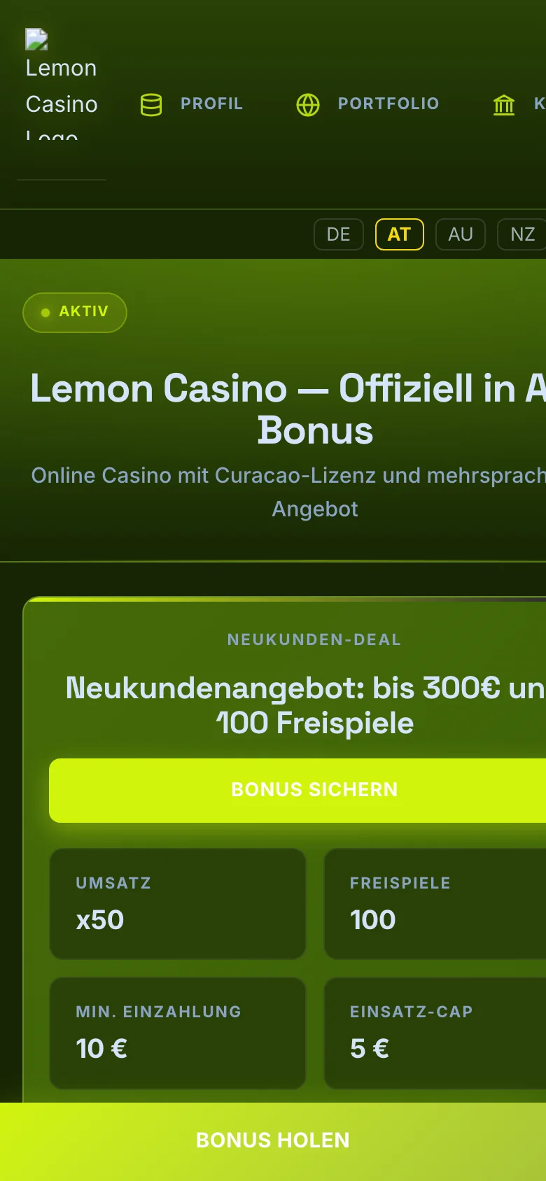 Lemon Casino mobile lobby screenshot
