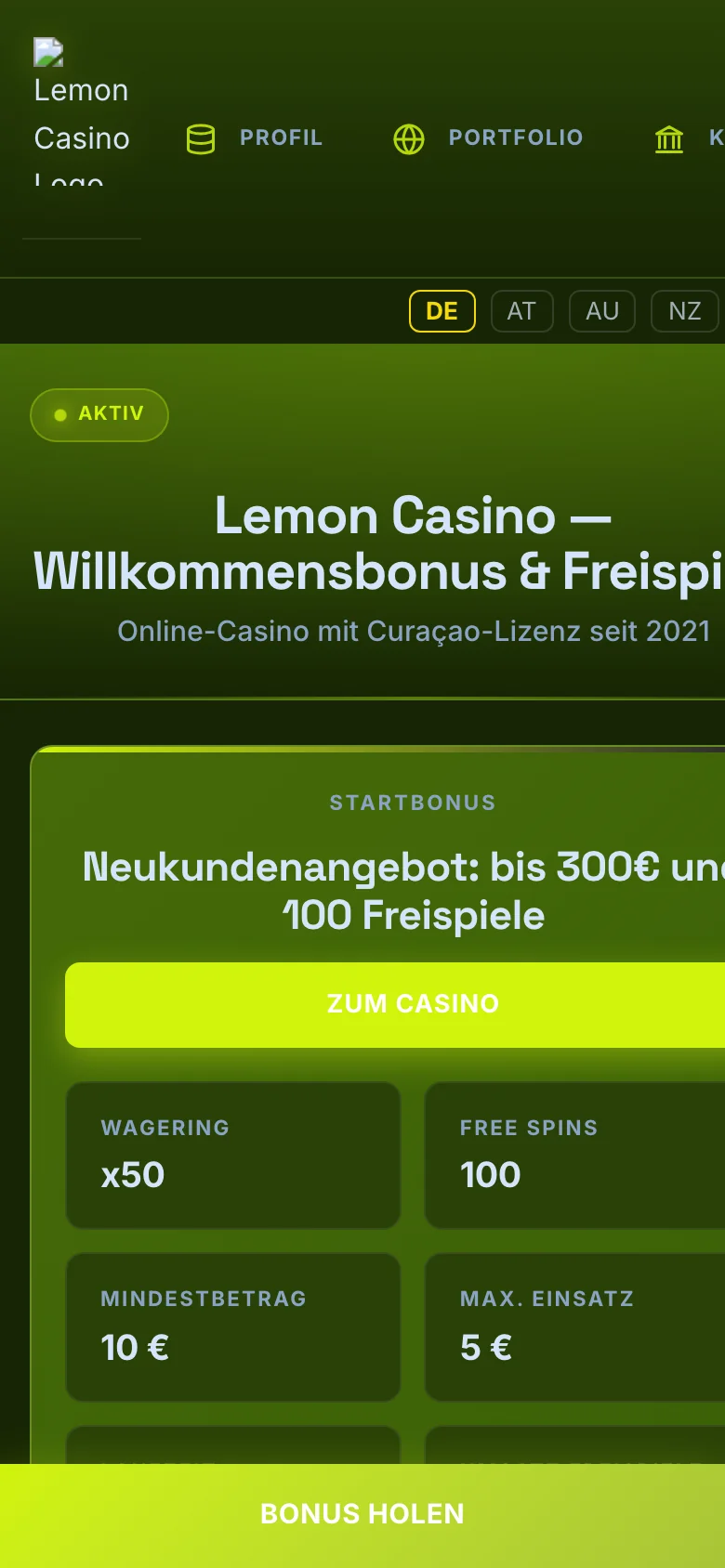 Lemon Casino mobile lobby screenshot