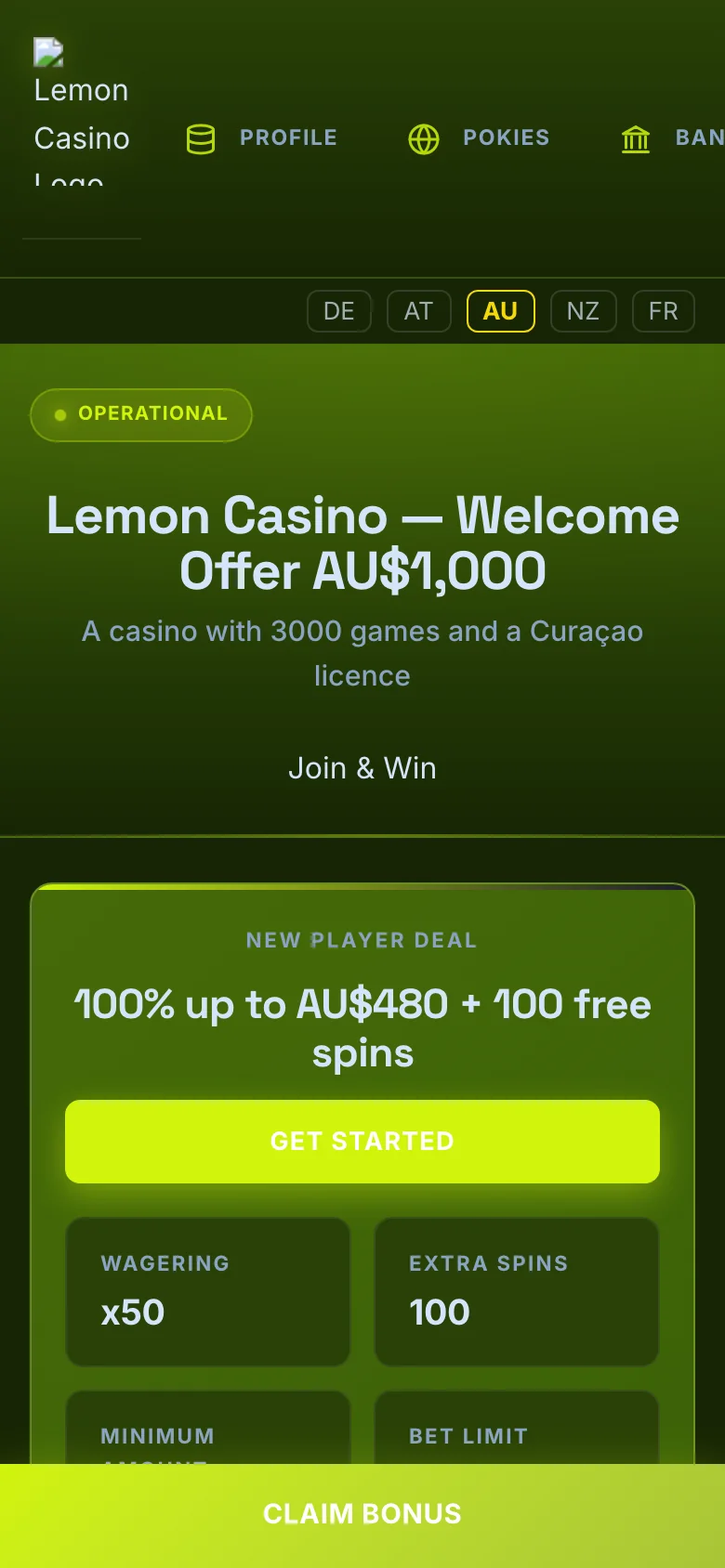 Lemon Casino mobile lobby screenshot