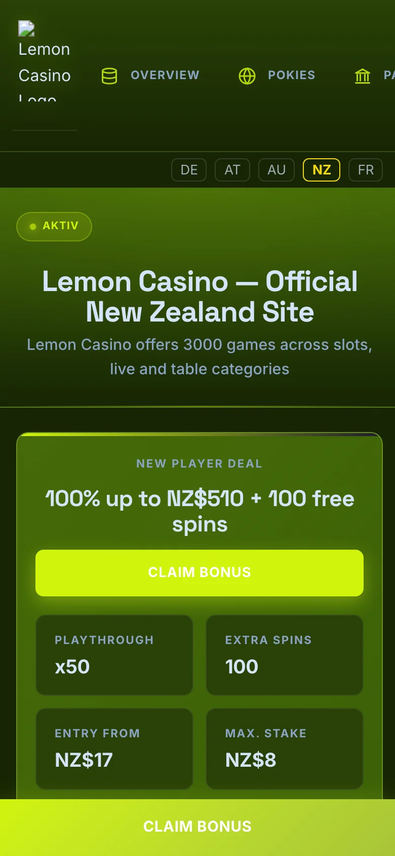 Lemon Casino mobile lobby screenshot