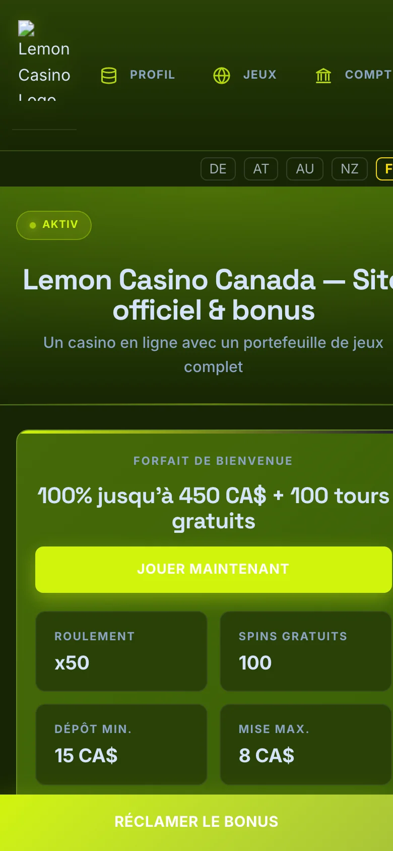 Lemon Casino mobile lobby screenshot